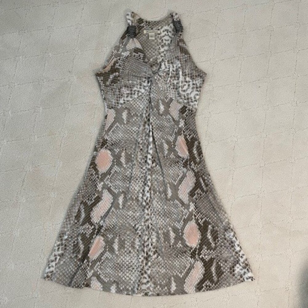 KENNETH COLE NY Sleeveless Halter Fit & Flare Taupe & Pink Summer Dress – SMALL